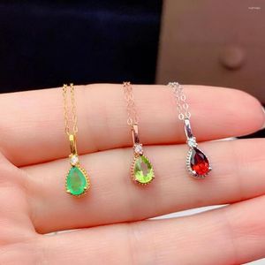 Pendants Fashion Red Garnet Necklace Real 925 Silver Women Olivine Emerald Natural Gem Girl Party Gift Lucky Birthstone