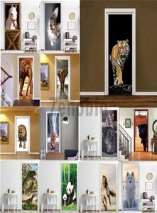 Animal PVC Wallpaper Self adhesive 3D Door Sticker Tiger Horse Elephant Panda Mural Removable Home Decor Decal DIY Deur Sticker 218723219