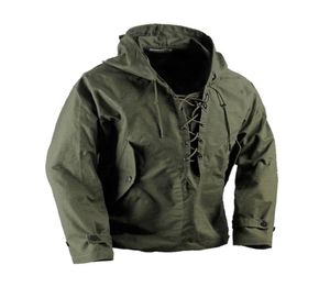 USNウェットウェザーヴィンテージデッキジャケットプルオーバーレースアップWW2 Mens Navy Military Hooded Jacket Outwear Army Green 2012184098415