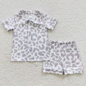衣類セット卸売幼児のボタンアップスリープウェアの男の子半年袖カーディガングレーヒョウシャツショーツ幼児用子供セット子供