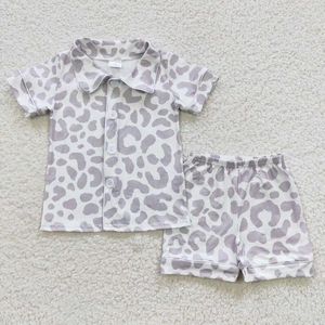 Giyim Setleri Toptan yürümeye başlayan çocuk düğmesi Up Sweetwear Bebek Bebek Kısa Kollu Kısa Soylu Gri Leopar Gömlek Şort Bebek Çocuk Set Çocukları