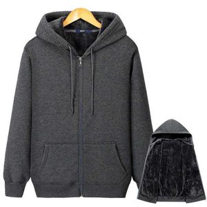 Herrtröjor tröjor Nya herrtröja höst och vinterfleece förtjockad huva fast färg Casual Sports Zipper Cardigan Top Men's Fleece Hoodie J231220