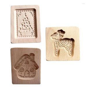 Baking Moulds Wooden Christmas Cookie Molds Santa Snowman Tree Embossing Shape Press Mold For Pastries Bread Kitchen Tools