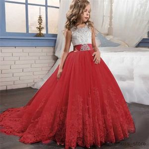 Flickans klänningar Flower Elegant BriesDesmaid Dress for Wedding 6-14y Teen Girls Graduation Party Prom Long Gown Children's Pageant Tailling Dress