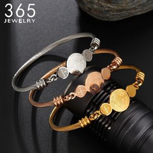 Religião Catolicismo San Benito Bracelete Rosário Mulheres Aço Antelhado Aberto Cuff Coração Vida Tree Christian Jewelry Gift 231221