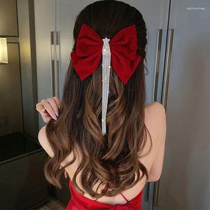 Hårklipp Big Bow Bling Rhinestone Tassels Clip Satin Hairpins Barrettes Wedding Korean Hairgrip Accessories for Women