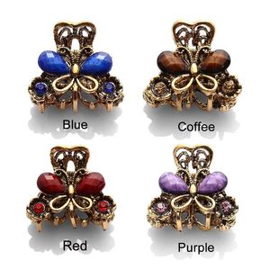 Vintage Metal Butterfly Small Mini Hair barrettes Clip Claw Clamp Retro Crystal Rhinestone Hairpin Jewelry Accessories Head2946