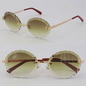 New Model Men Women Rimless Oversized Round Sunglasses Cheetah series Diamond Cut lens Outdoors Driving glasses Design Removable F2667