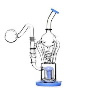 Klein Recycler Oil Rigs Gravity Glass Bong Hookahs Dab Freezable Coil Water Pipes Tillbehör med 14 mm banger 32 cm