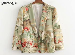 Fashion Floral Print Blazer Женщины костюмы отворотный воротник с длинным рукавом Cardigan Ice Ladies Blazer Mujer XDWM1946 2011145651997