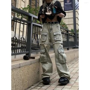 Męskie dżinsy High Street Umyjane retro odpinane spodnie ładunkowe Hip Hop Trend Spodnie Nisze Chic punk -punkowe spodnie szeroką nogę