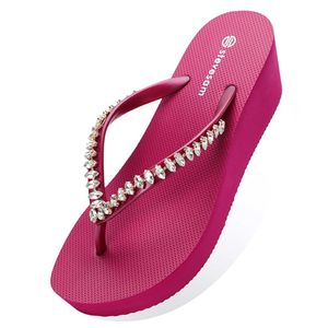 Klapki nowa moda kryształowa platforma kobiety kapcie Lady Sexy Rhinestone Wedge Flip Flip Flop Mid Obcing Beach Sandals Wild Buty Women TH13