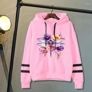 Kvinnors hoodies Flower Dragonfly för kvinnor Höst och vinter Casual Sports Ladies Hoodie Top
