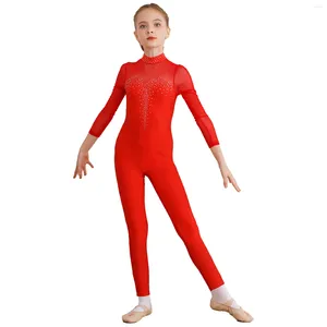 Stage Wear Toddler Girls Ballet Unitard Dance Costume Shiny Rhinestone Sleeveless Jumpsuit Long Sleeve Figure Skating Performance