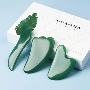 3PCS Jade Facial Gua Sha Tools z pudełkiem prezentowym 100% kamieniem naturalnym guasha deska masaż narzędzie do masażu ultra gładka krawędź dla twarzy tylna stopa