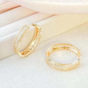 Hoop Earrings Shiny Round Hollow Female Copper Plated 18K Gold Stylish Elegant Personality Party Niche