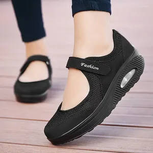 Dress Shoes Women's Cut Out Mesh Sneakers Breathable Low Top Air Cushion Sole Hook And Loop Fastener Casual Footwear