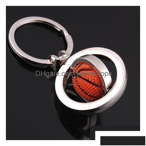 Nyckelringar Metal Rotertable Basketball Ring Sport Football Golf Keychain Holder Bag hänger Fashion Jewelry Drop Delivery Dhoyr