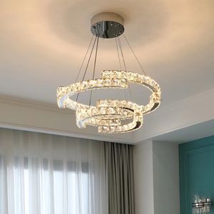 Modern K9 Crystal Chandelier LED för matsal Rostfritt stål Taklamplampa Ljus Fixtur Kök Lustres Luminär hänge