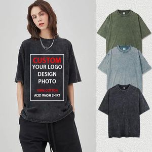 Men's T Shirts Custom Your Logo Anime Acid Washed Shirt Men Women Short Sleeve T-Shirt Summer Streetwear Y2K Vintage Hip Hop Cotton Tops