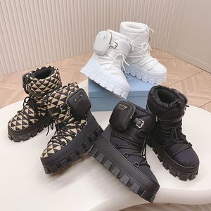 Snow Boot Nylon Moonlith Boot Ankle Ski Boots Slip Round Thick-soled Winter Warm Shoe Luxury Designer Diamond Pattern Lace Up Shoes Top Quality