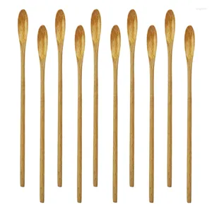 Coffee Scoops Bar Spoon Cocktail Swizzle Sticks For Drinks 7.96 Inch 10 Pieces Natural Wood Long Handle Drink Spoons Stirrer