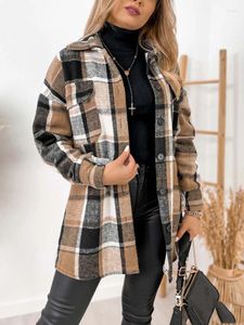 Women's Jackets 2023 Autumn Winter Casual Plaid Jacket Women Button Shirt Coat Female Loose Thick Ladies