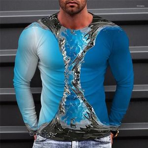 Herren T-Shirts European Water Bild Männer Langarm T-Shirt lässig bedruckte Tees Hip-Hop-Persönlichkeit rundes Hals Tops