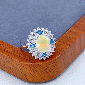 Cluster Rings Test Selling S925 Sterling Silver White Gold Natural Opal Stone 7 9MM Ring Woman Lady Gift