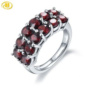 Wedding Rings HUTANG 4.2ct Natural Black Garnet Ring for Women 925 Sterling Silver Rings Red Pomegranate Gemstone Fine Jewelry Christmas Gift 231222