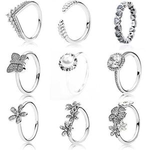 Classic Silver Color Rings with Flower Pearl Butterfly Rice Ear Crystal Wedding & Party Ring for Women Jewelry Q06032698