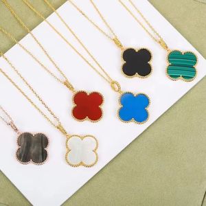 silver full diamond luxury clover designer pendant necklaces womens girls brand 18k gold white flower long chain elegant winter sweater coat necklace jewelry