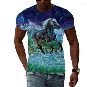 Herr t-skjortor tidvatten sommar mode häst bild t-shirts casual tryck tees hip hop personlighet rund hals korta ärm toppar