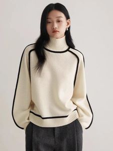 Kvinnors tröjor 2023 Half Turtleneck Sticked Pullovers Fall Winter Rands Casual Loose Long-ärmad tröja Lazy Style Hoppare för kvinnor