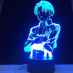 Attack på Titan Acrylic bordslampa Anime för hemrumsdekor Lätt coola barn barn presentkapten Levi Ackerman Figure Night Light278i