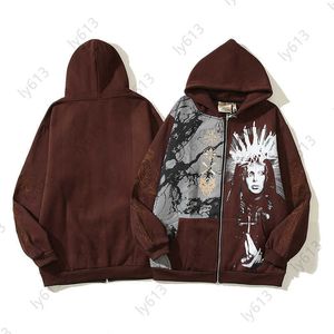 Mens Designer Jacket Kanyes Hoodie Sweatshirts American Tide Super Hot High Street Mystery Queen Loose Casual Retro dragkedja Sweatshirt Hoodies för män