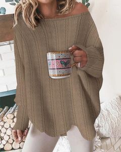 Kadın Sweaters Sokak Boyun Kablosu Dokulu Günlük Üst Düz Renk Soğuk Omuz Gevşek Kadınlar Sonbahar Twist Örgü Moda
