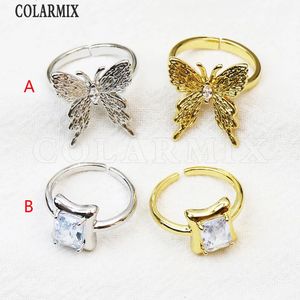 Bandringe 10 Stücke Schöne Zirkonias Schmetterling Metallic Finger Ringe Gold plattiert runde offenbare Schmuckparty Geschenk 2 231222