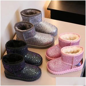 Stiefel Prinzessin Dicke Veet Kleinkind Mode Sneaker Plüsch warm warmes Kinder Schnee Winter Kindermädchen Girls Pailletten Baumwollschuh 231117 Drop deliv dhwpo