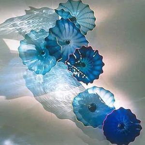 Lamps Classic Blue Lamps Hanging Plate Italian Design Hand Blown Flower Art Home Hotel Decorative Glass Wall Plates