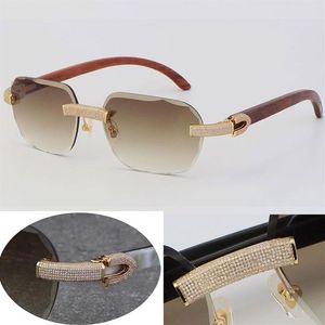 2022 Novo modelo de edição limitada Modelo Micropaved Diamond Sunglasses de diamante Original Woodless Girls Sunglasses 18K Gold Decoração masculina feminina L154Z