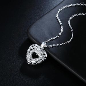 Pendenti 925 collana in argento sterling per donne cristalline da 18 pollici eleganti a cuore cavo a sospensione regalo di moda per matrimoni regalo