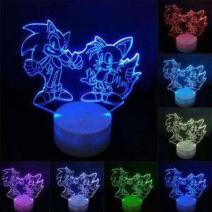 Sonic Action Figura 3D Lâmpada de lâmpada de mesa Alteração do anime The Hedgehog Sonic Miles Model Iluminação de brinquedos Notty Night Light234o