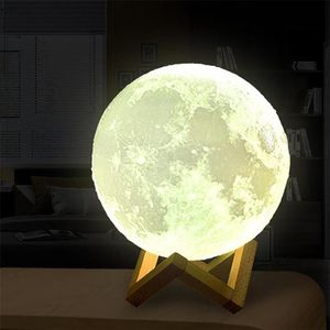 ثلاثي الأبعاد طباعة USB مصباح القمر القابل للشحن 16 ألوان قابلة للتغيير LED Night Moonlight Touch Touch Switch Light Moon Light لزينة المنزل G228C