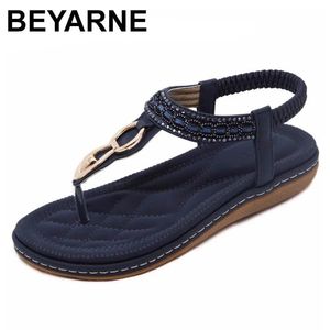 Saltos Beyarne New Women Bohemia Sandals planos sapatos de mulher corda de cordão Flip Flop Metal Decoration Beach Sandals Casual Shoes Casual Shoes