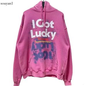 Erkek Hoodies Sweatshirts Büyük boy 2023FW Yıkanmış Pembe Vetements Hoodie Erkek Kadınlar Hiçbir Şey Yapmadım Şanslı Vintage Kapüşonlu Uzun Kollu