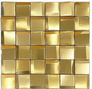 Mosaic 3D Gold Wall Mosaic Backsplash Tile, Wall Panels Metal Mosaic Sheets, Hotel Lobby Bar Restaurant Remolding Golden Wall Metal Tile