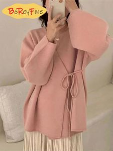 Fall Womens Cardigan Pink Kawaii Sweater Korean Fashion Elegant Long Sleeve Tops Casual Winter Sticked For Women 231221