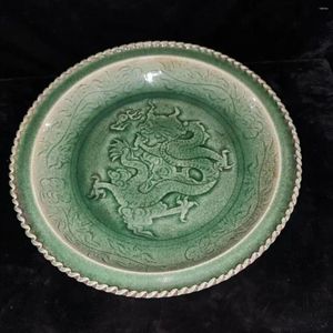 Garrafas antigas antigas de porcelana canção de porcelana longquan klin dragão 40cm (d) decoração / coleta / artesanato pintada à mão