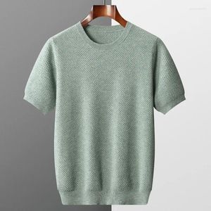 Camisetas masculinas 2023 T-shirt redonda Pullover de pescoço curto Manga curta Autumn Winter Honeycomb Stitch Sweater Casual Casual